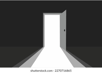 puertas secretas semiabiertas nuevas oportunidades, ilustración conceptual vectorial, paso hacia el futuro, luz blanca en habitación oscura