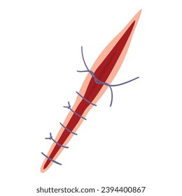 Halb geöffnete Naht-Symbol-Cartoon-Vektorgrafik. Medizinischer Hautschschnitt. Medizinische Narbe