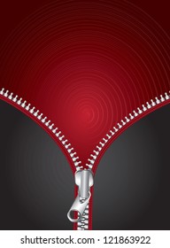 half open zipper over red background vector illustration