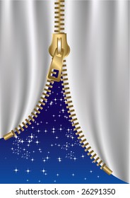 Half Open Zipper With A Starry Night Scene On The Back -Vector Art-