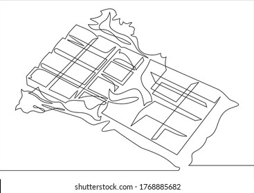 Half opened chocolate bar hand drawn vector illustration.Continuous line drawing.