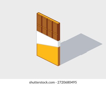 Ilustración vectorial isométrica de la barra de chocolate medio abierta con sombra