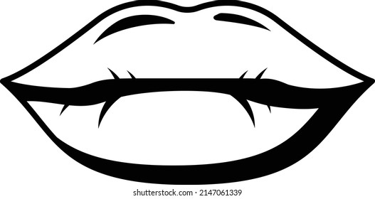 Half Opened Lip vector line icon Design, Organ System Symbol, Human Anatomy Sign, Human Body Parts Stock illustration, Red Lips Smiling Gesture Concept,