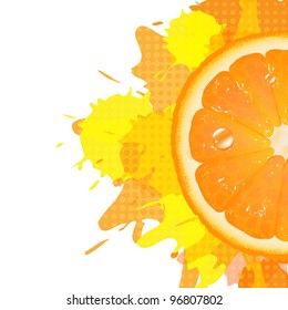 Half Of Orange With Blot, Vector Illustration