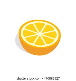Half of orange icon in isometric 3d style on a white background
