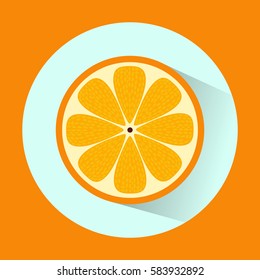 Half of orange isolated on orange background with flat design vector illustration