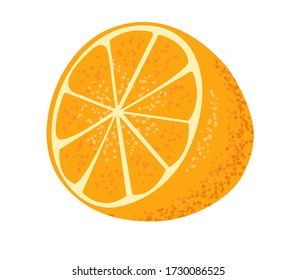 La mitad de una naranja está aislada en un fondo blanco. Diseño plano. Ilustración vectorial.