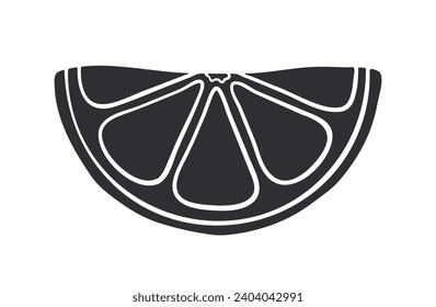 Half orange or lemon slices. Citrus fruits. Vector illustration. Hand drawn silhouette. Design element Isolated on white background