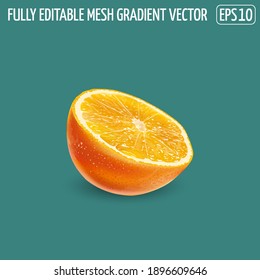 Half an orange on a green background.