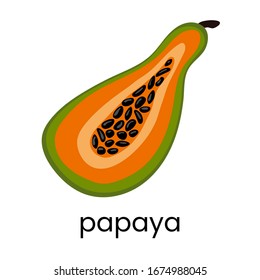 Media papaya anaranjada. Papaya madura con semillas.Icono plano de ilustración vectorial aislado en blanco. puede utilizarse para: Imprimir, banner, etiqueta, afiche, pegatina, logotipo.