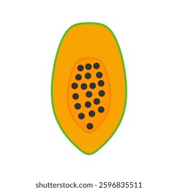 Half Papaya Flat Design Fruit Icon. Minimalist illustration representing a papaya cut in half, showing its orange pulp