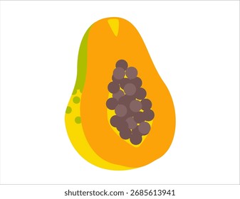 Half papaya fruit with seeds. Flat colorful vector illustration