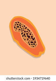 Half a papaya. Papaya, or melon tree — is a woody plant. Fruits ,healthy food, vitamins. Vector, fashion illustration