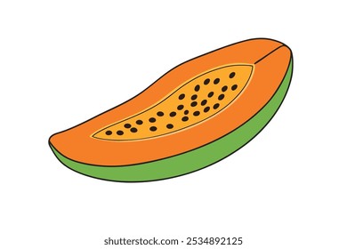 Half papaya vector illustration in cartoon, clipart, and line art style for print-ready graphics.
