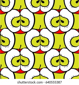 Half part of apple illustration seamless pattern.