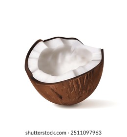 Half Part Of Coconut Isolated On White Background. EPS10 Vector