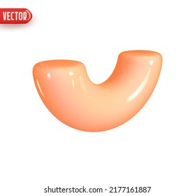 Half part donut torus geometric element. Realistic 3d design In plastic cartoon style. Icon isolated on white background. Vector illustration