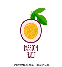 Half of passion fruit icon. Isolated object.  Passion fruit logo. Healthy food. Vitamin food. Vector illustration. 