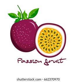 Half of passion fruit icon. Isolated object. Passion fruit logo. Healthy food.Vector illustration