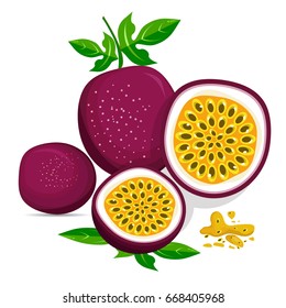 Half of passion fruit icon. Isolated object. Passion fruit logo. Healthy food.Vector illustration