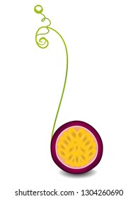 Half passion fruit with a mustache on a white background.