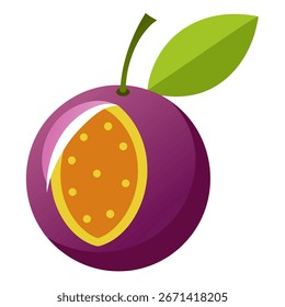 Una Imagen de fruta de la pasión con hojas.