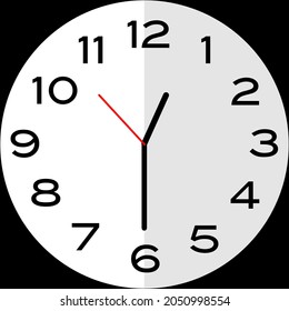 Half past 12 o'clock or thirthy minutes past twelve o'clock or Half past midnight analog clock. Icon design use illustration flat design