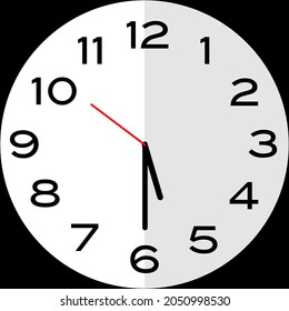 Half past 5 o'clock or thirthy minutes past five o'clock analog clock. Icon design use illustration flat design