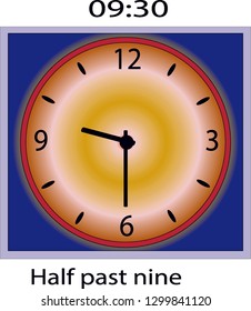 Half past nine o clock vector illustration