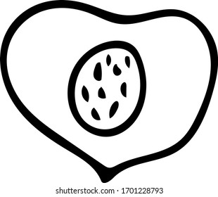 half peach hand drawn in doodle style. Scandinavian simple monochrome minimalism. single element for design sticker, poster, card, label. piece of fruit