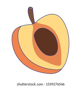 half peach icon over white background, vector illustration
