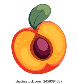 Half of a peach simple illustration. Ripe juicy fruit. Bright cartoon vector flat clipart