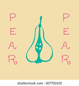Half pear. Bright blue on a pale beige background. Vector. Illustration. Logo. Suitable for packaging, labels, business cards.