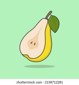 Half Of Pear Cartoon Vector Illustration. Fresh Pear Fruit Flat Icon Outline