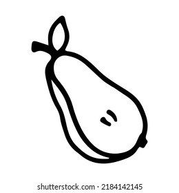 Half pear fruit doodle style vector illustration isolated on white background