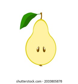 Half a pear fruit on a white background.Cross-sectional view.Vector illustration can be used in textiles,juice packs,postcards.