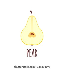 Half of pear icon. Isolated object. Pear logo. Healthy food. Vitamin food. Vector illustration. 