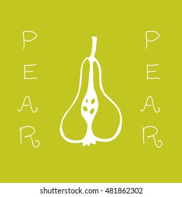 Half pear. White on a green background. Vector. Illustration. Logo. Suitable for packaging, labels, business cards.
