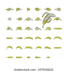 Half peeled banana with different angles.