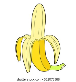 half peeled banana vertical. vector illustration