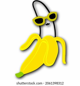 Half peeled Banana with yellow sunglasses in yellow illustration 
