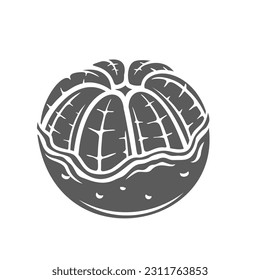 Half peeled mandarin glyph icon vector illustration. Stamp of fresh tangerine or clementine ready for eating, halves of whole organic citrus fruit with and without peel, juicy mandarin with cut zest