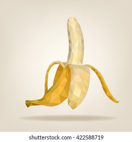 Half peeled triangulated banana. Vector illustration.