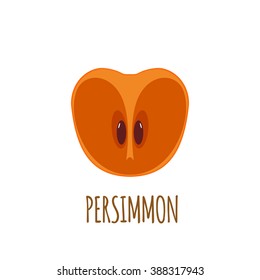 Half of persimmon icon. Isolated object. Persimmon logo. Healthy food. Vitamin food. Vector illustration. 