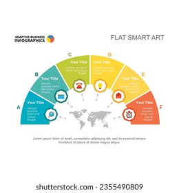 Half pie or circle chart with world map vector illustration. Cartoon drawing of business scheme for brochure or research. Finances, economy concept for report or presentation slide