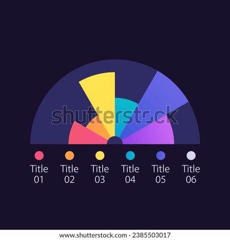 Half pie infographic chart design template for dark theme. Economic sectors. Five slices. Editable arc infochart with different segments. Visual data presentation. Myriad Pro-Bold, Regular fonts used