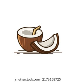 Half piece of Brown coconut icon with Coconut slice