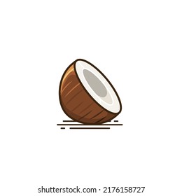 Half piece of brown coconut vector icon illustration