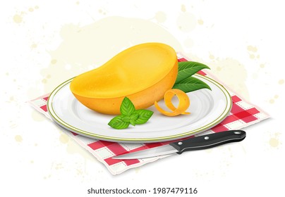 Half piece of fresh mango vector illustration 