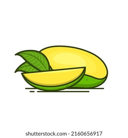 Mitad de pieza de mango verde y trozo de ilustración vectorial